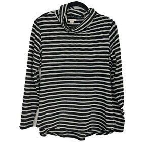 Westbound Waffle Knit Striped Top Pullover Cowl Neck Black‎ White Blouse Size L
